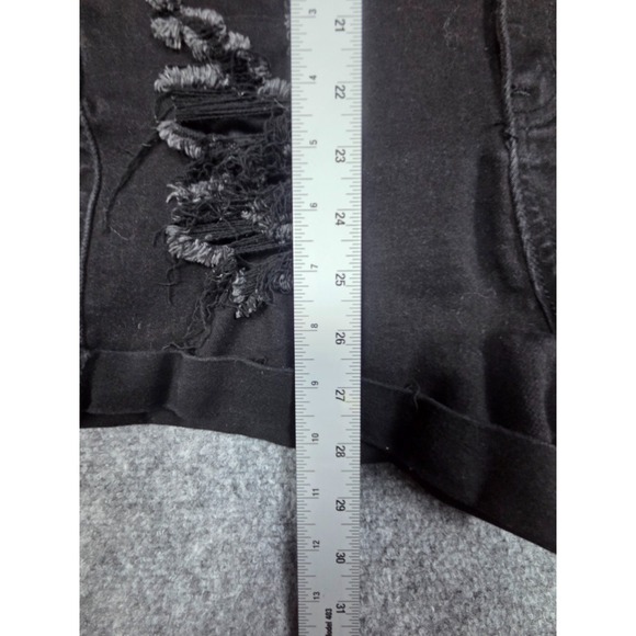 rue21 Overall Shorts Black Distressed Denim Women's Size 8 Stretch - Picture 3 of 8